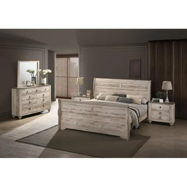 Contemporary King Sleigh Bed Set , 2 Nightstands
