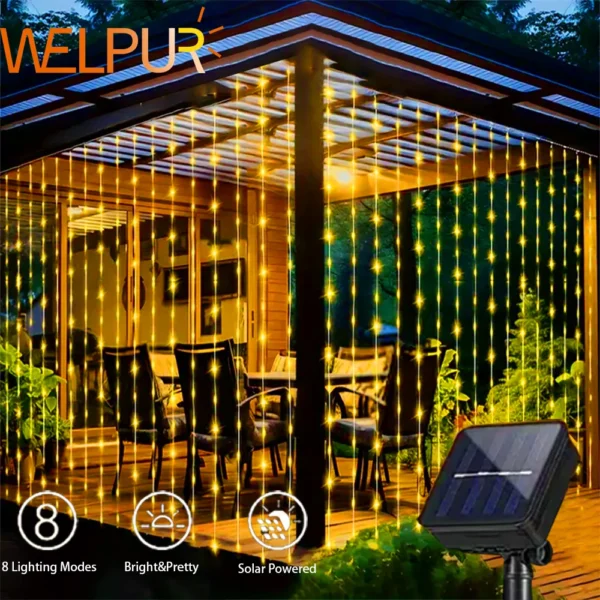300Leds Solar Curtain Light Outdoor  8 Modes