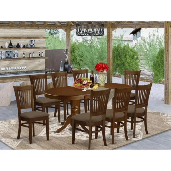 9-Piece Oval Wooden Dining Table Set with 8 Linen Chairs, 40x76 Inch