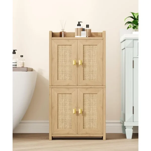 Rattan Small Bathroom Cabinet with 4 Doors, 15 W