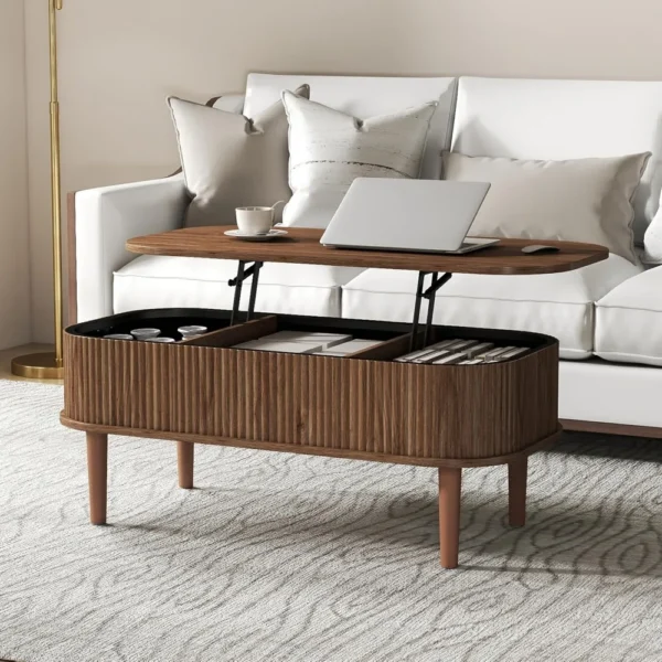 Fluted Lift Top Coffee Table with Hidden Storage