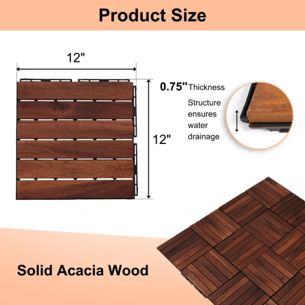 Acacia Wood Interlocking Deck Tiles Striped