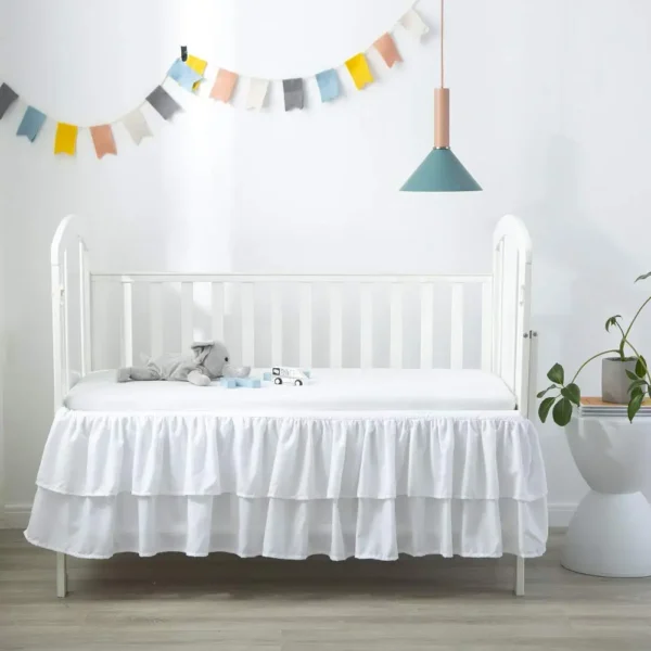 Popular Two Layers Standard White Ruffled Crib