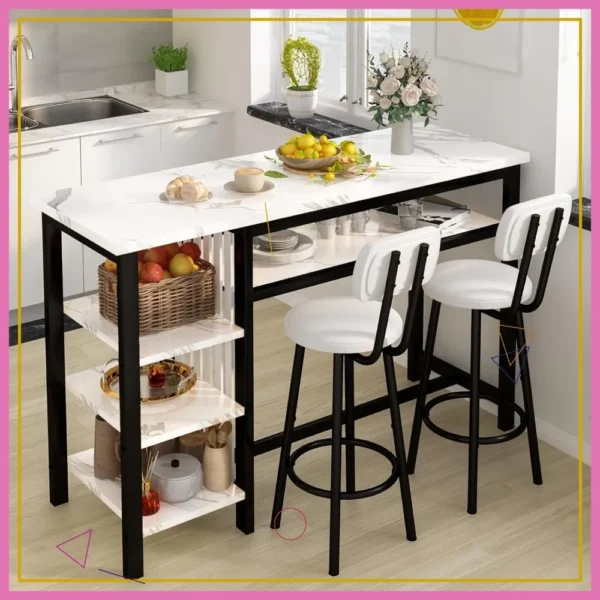 Modern 3-Piece Bar Table Set with Storage Shelves