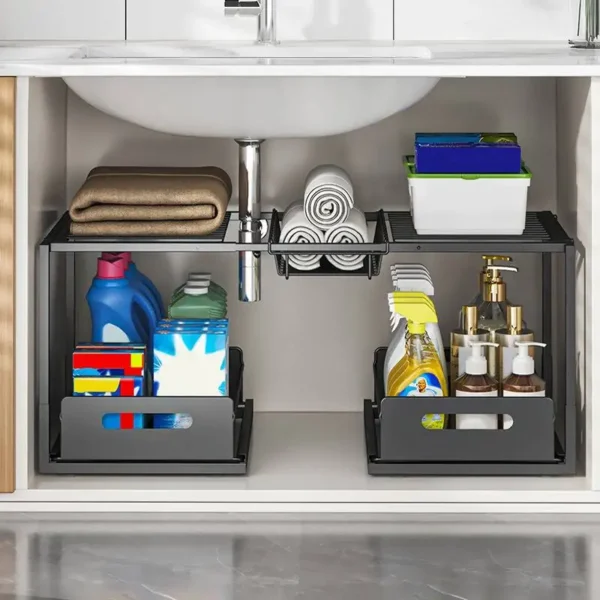 Under Sink Sliding Storage Organizer  2 Drawers