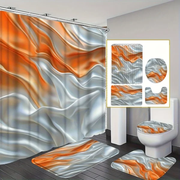 1or4 Piece Liquid Art Shower Curtain Set - Orange