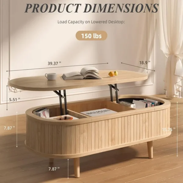 Oval Lift Top Coffee Table with Storage