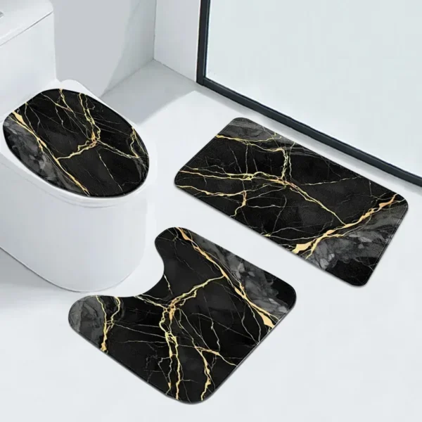 VIKAMA Black Gold Marble Patterned Bathroom