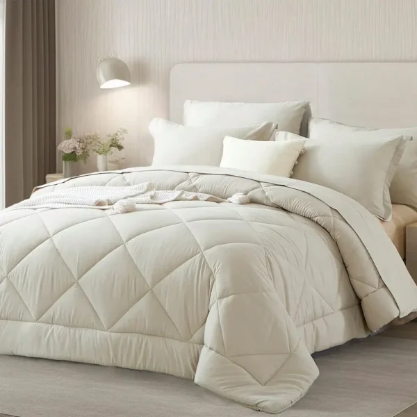 7 Piece Solid Color Bed Comforter Set Queen,