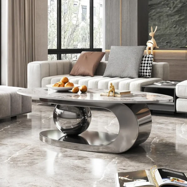 Modern Coffee Table with Silver Stainless Steel