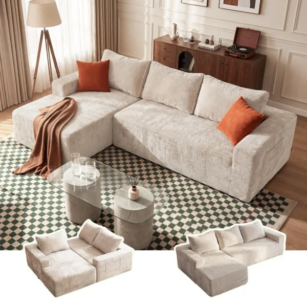 95" Boneless Couches for Living Room, L-Shape Sectional