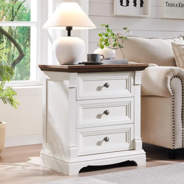 Farmhouse 26" Tall Nightstand with Charging Station,