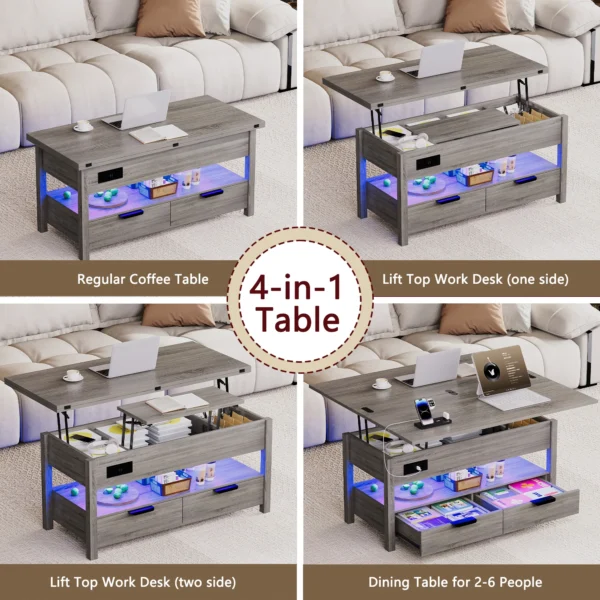 Lift Top Coffee Table 2 Drawers Storage