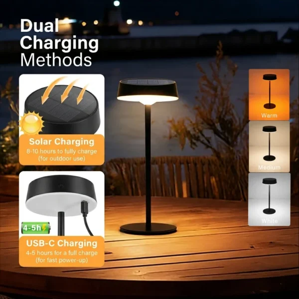Solar Table Lamp Rechargeable LED Lamp Waterproof Bedside Lamp for Outdoor Lighting Camping Garden Terrace Portable Desk Lamp